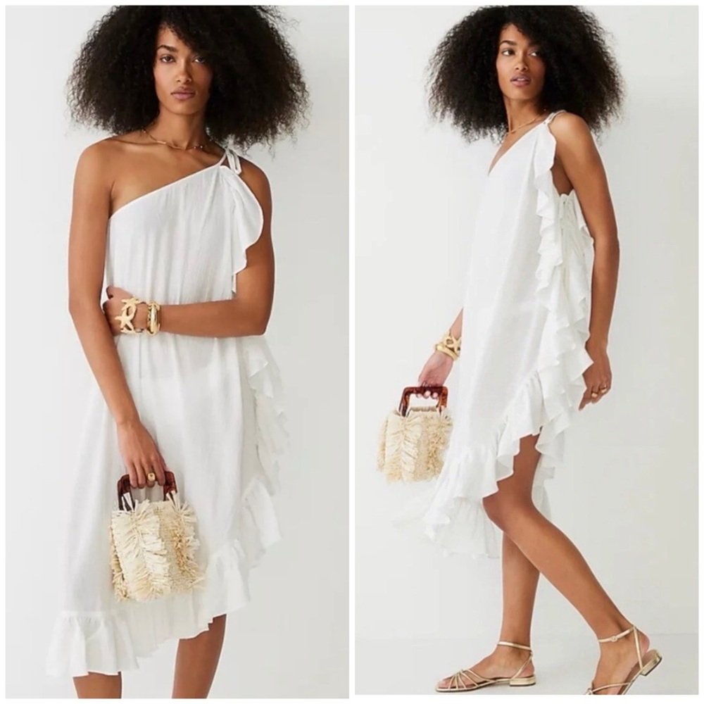 “J. Crew”Ruffle one shoulder cover up dress in soft gauze